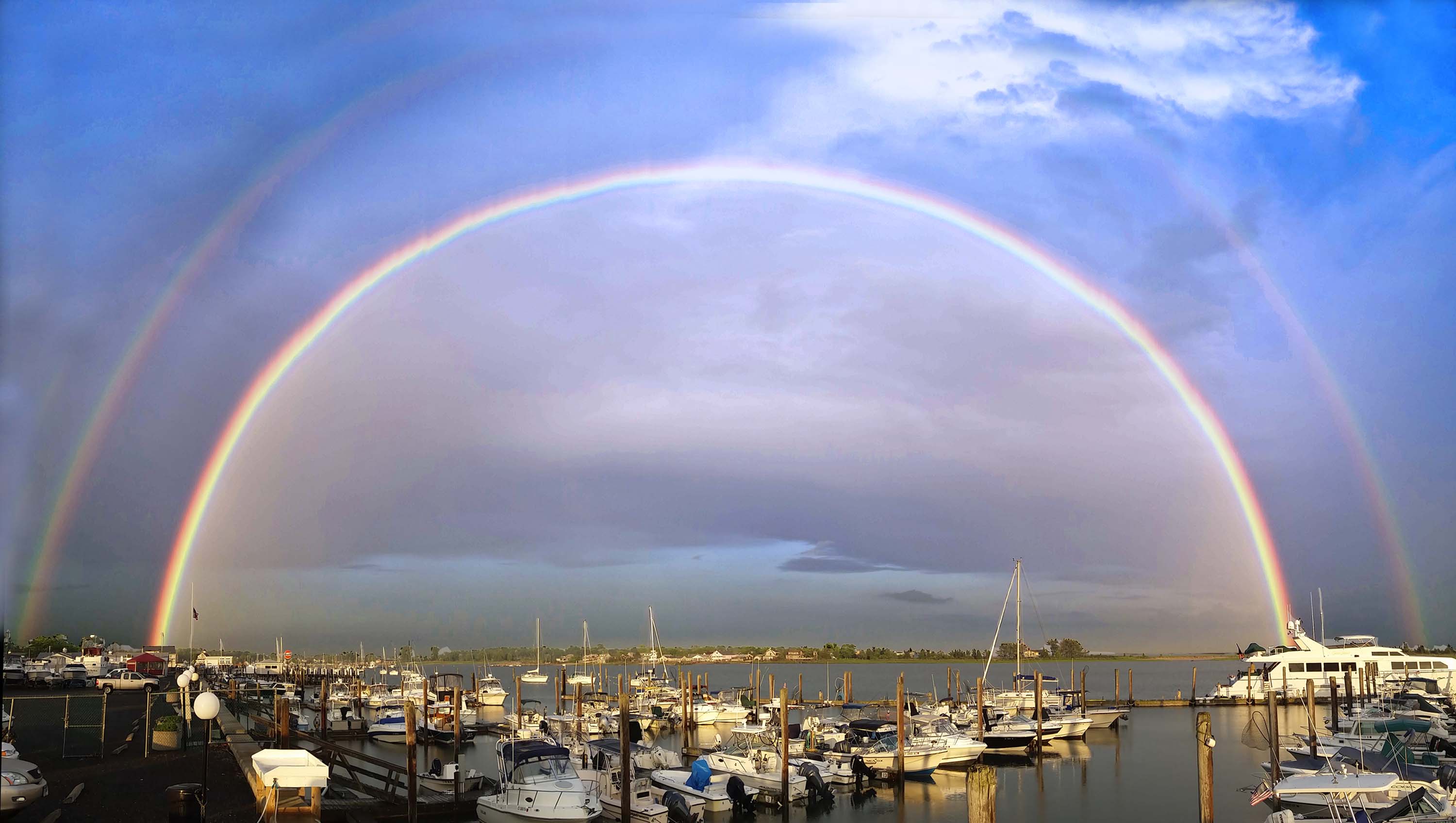 Double Rainbow over Cedar Island Marina and Clinton Harbor